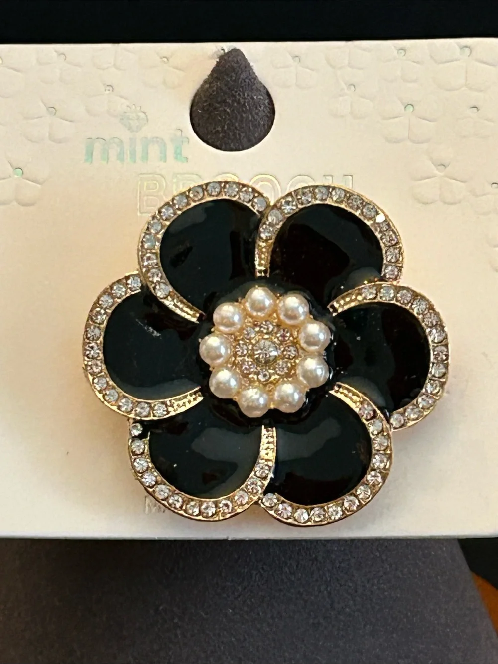 Beautiful Gold-Tone Pearl & Crystal with Enamel Flower Brooch Assorted Colors